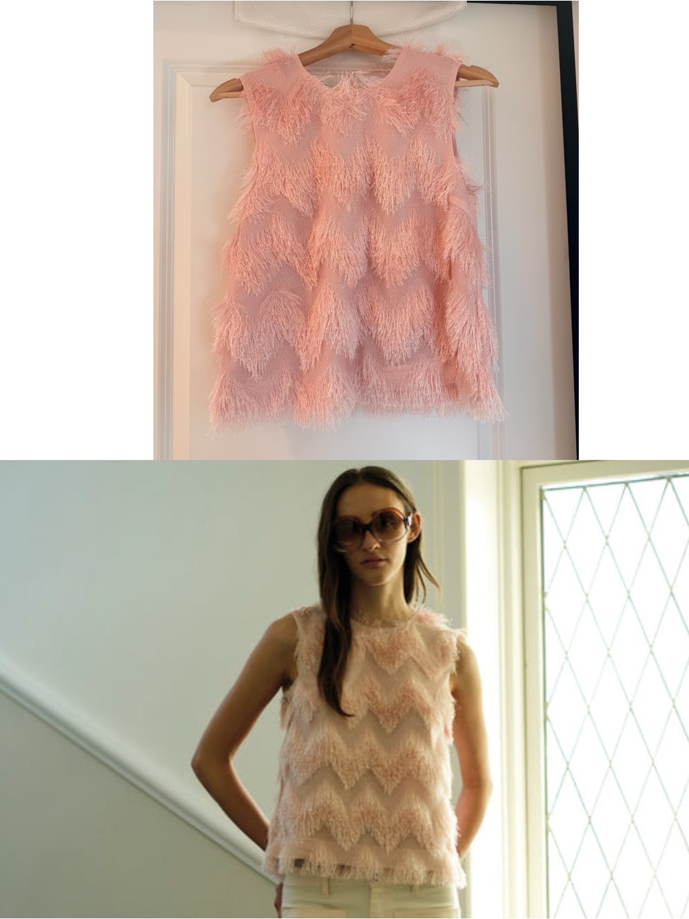 NEW Designers Remix Blush Pink Lotus Fringe Top Sleeveless Blouse